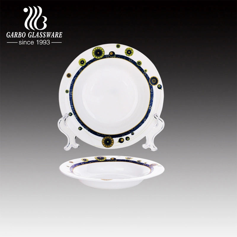 Customized Decal Round White Opal Glass Dish Dinner Plates Hotel Home Use Glass Dessert Plate Charger Dishes Microwave Safe Daily Use Plates Opal Glassware
