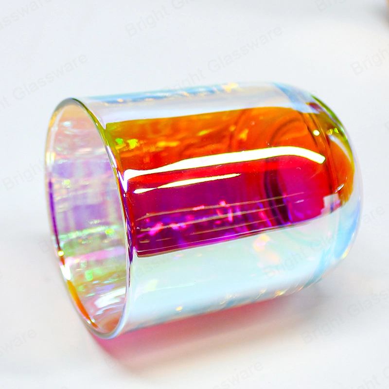 Luxury Iridescent Candle Jar Unique Holographic Glass Candle Holder with Metal Lid