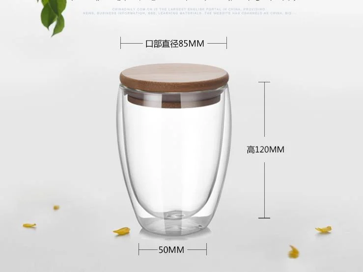 350ml (12oz) Double Wall Glass Tea Cup Coffee Mug Glass Coffee Cup with Lid