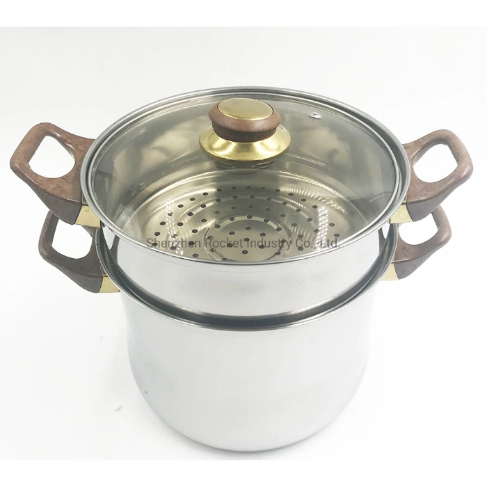 12 Pieces Stainless Steel Glass Lids Bakelite Handle Stock Pot Steamer Set Couscous Pot