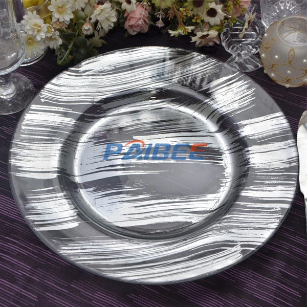Gold Foil Glass Charger Plate Glassware Decor for Wedding & Event Rental Glass Dinner Plate