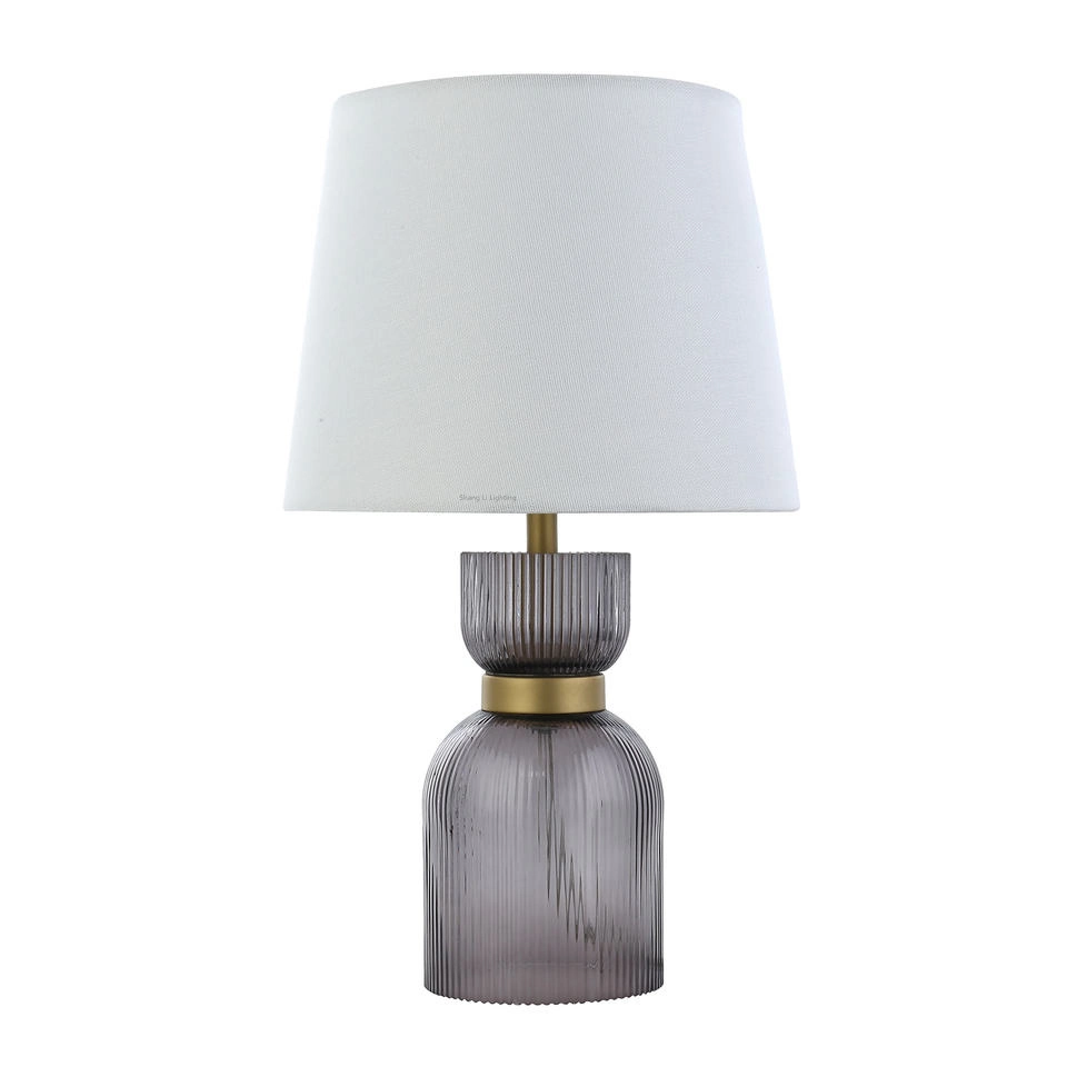 Retro Decoration Table Lamp with Gold Metal Purple Glass Lamp Body and White Fabric Lamp Shade for Living Room