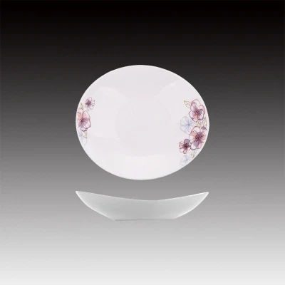 Piatto fondo profondo del tavolo da pranzo del modello di fiore di vetro opalino bianco personalizzato fabbrica all'ingrosso della Cina per uso domestico con design personalizzato
