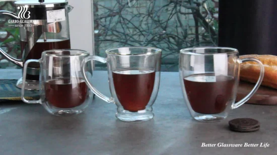 Tazze in vetro borosilicato resistente al calore a doppia parete di varie dimensioni per caffè e tè