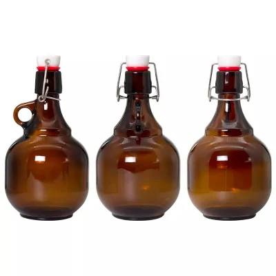 Bottiglie di birra in vetro marrone ambrato 1L 2L 32oz 64oz Brocca per acqua Growler con manico piccolo e coperchio basculante