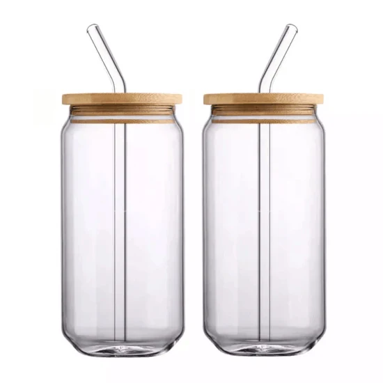 Bicchiere da caffè con succo da 25 once montato, bicchiere in vetro sublimatico trasparente satinato trasparente con coperchio in bambù e cannuccia