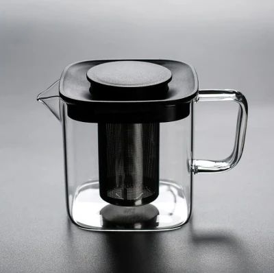 Teiera in vetro trasparente resistente al calore di nuovo design con infusore in acciaio inossidabile, coperchio in silicone, caffè, foglie di tè, vaso per erbe
