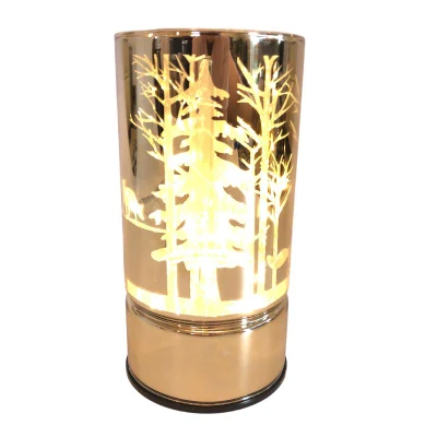 Portacandele natalizio in metallo dorato e vetro con luce LED per la decorazione domestica
