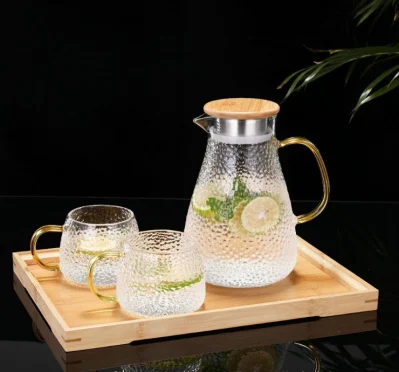 Bollitore per acqua fredda in vetro martellato per la casa, set di tazze per acqua, brocca per succo ad alta temperatura resistente al calore