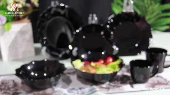 Ciotola rotonda in vetro opale nero con motivo personalizzato con stampa floreale per la vendita all'ingrosso